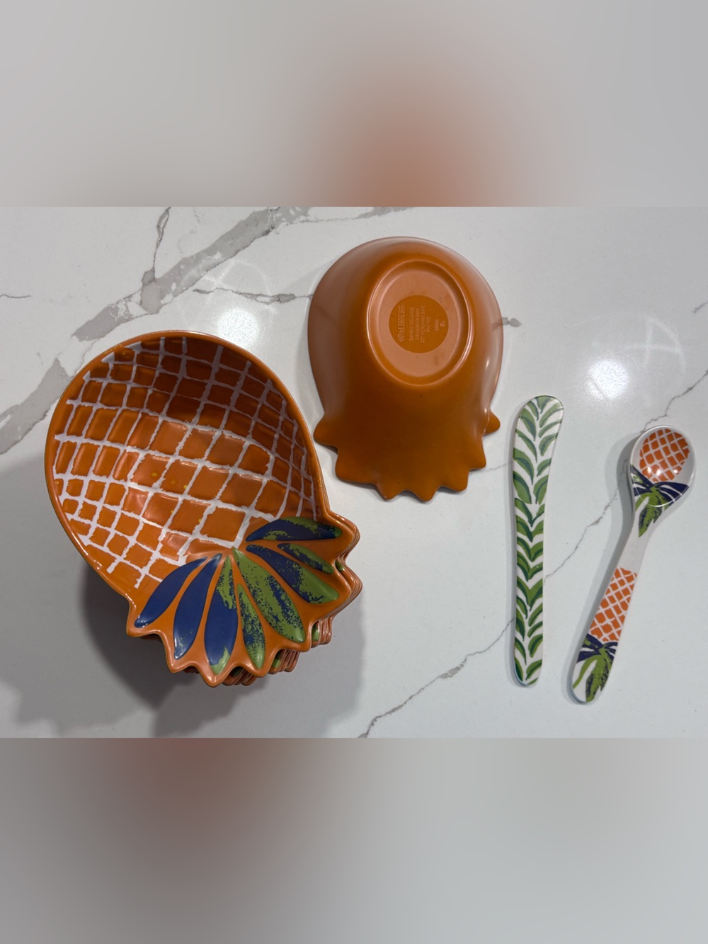8 PC Set Opalhouse Rustic Orange Bamboo Melamine Pineapple Bowls Spoon Spreader